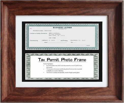 Double Business License Frame,11.4X13.8 ''Cosmetology License Frame,3 x 8.5''Professional License with mat /4x9 documents (without mat),Wall Display and Tabletop,walnut color,1 pack. in Saudi Arabia