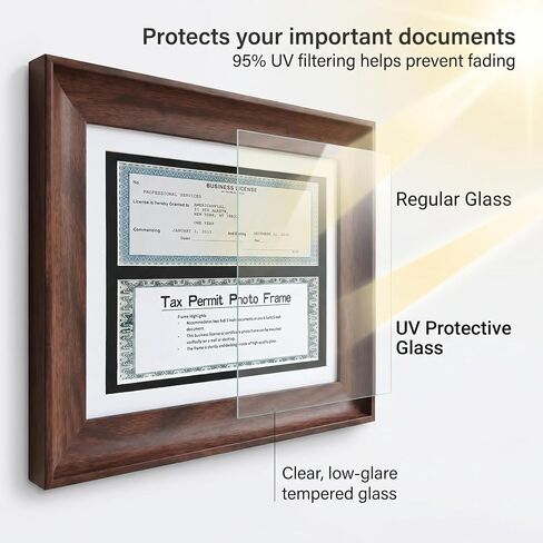 Double Business License Frame,11.4X13.8 ''Cosmetology License Frame,3 x 8.5''Professional License with mat /4x9 documents (without mat),Wall Display and Tabletop,walnut color,1 pack. in Saudi Arabia