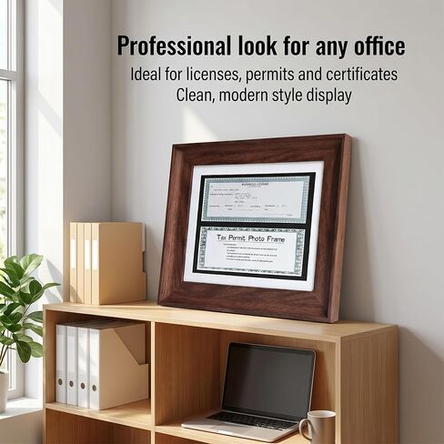 Double Business License Frame,11.4X13.8 ''Cosmetology License Frame,3 x 8.5''Professional License with mat /4x9 documents (without mat),Wall Display and Tabletop,walnut color,1 pack. in Saudi Arabia
