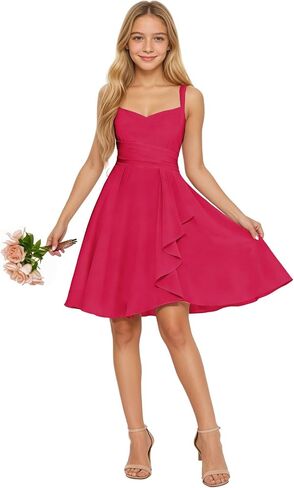 Junior Bridesmaid Dresses Short Chiffon Flower Girl Dress for Wedding V Neck A Line Teens Homecoming Dresses in Kuwait