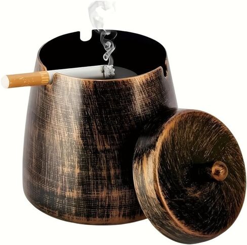1pc Large Outdoor Covered Windproof Stainless Steel Terrace Cigar Ashtray Suitable for Balcony Smoking Areas and Home Office Decoration in Kuwait