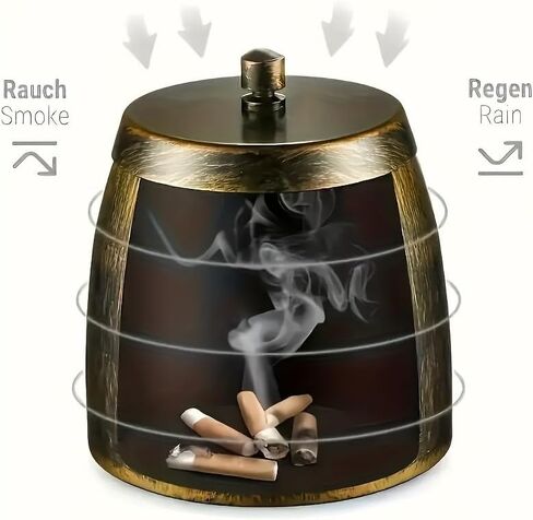 1pc Large Outdoor Covered Windproof Stainless Steel Terrace Cigar Ashtray Suitable for Balcony Smoking Areas and Home Office Decoration in Kuwait