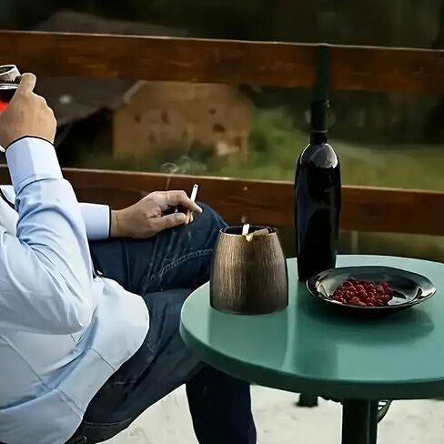1pc Large Outdoor Covered Windproof Stainless Steel Terrace Cigar Ashtray Suitable for Balcony Smoking Areas and Home Office Decoration in Kuwait