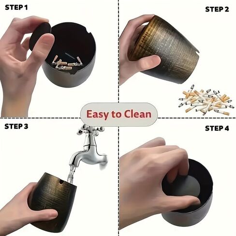 1pc Large Outdoor Covered Windproof Stainless Steel Terrace Cigar Ashtray Suitable for Balcony Smoking Areas and Home Office Decoration in Kuwait