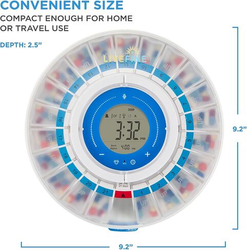 LiveFine Smart Pill Dispenser with WiFi & App, Removable Cups, 21 Compartments, 9 Dosage Rings, Alarm Reminder, LCD Display, Sound & Light Alerts for Vitamins, Supplements, Medications & Seniors in Saudi Arabia