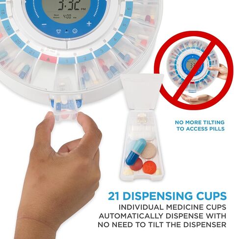 LiveFine Smart Pill Dispenser with WiFi & App, Removable Cups, 21 Compartments, 9 Dosage Rings, Alarm Reminder, LCD Display, Sound & Light Alerts for Vitamins, Supplements, Medications & Seniors in Saudi Arabia