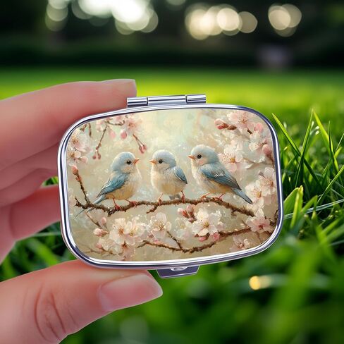 صندوق حبوب دواء معدني على شكل طائر الكرز - منظم أدوية صغير الحجم وأنيق، آمن للطعام، محمول للمحفظة أو الجيب، مثالي للفيتامينات والمكملات الغذائية in Kuwait