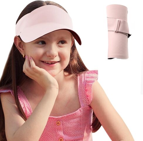 Kids Visor Sun Hat UV Protection Adjustable Elastic Sports Beach Cap Foldable Wide Brim for Boys Girls Ponytail in Saudi Arabia