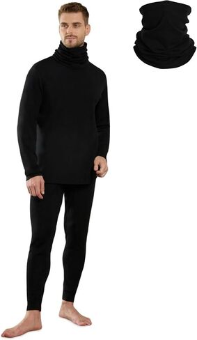 Merino Wool Winter Bundle for Men – Midweight Base Layer Thermal Top & Bottom Set + 12-Way Merino Wool Neck Gaiter Ski Mask, Warm & Breathable Protection for Skiing, Hunting & Running in Saudi Arabia