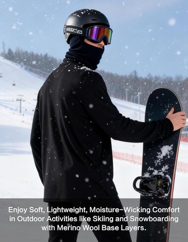 Merino Wool Winter Bundle for Men – Midweight Base Layer Thermal Top & Bottom Set + 12-Way Merino Wool Neck Gaiter Ski Mask, Warm & Breathable Protection for Skiing, Hunting & Running in Saudi Arabia