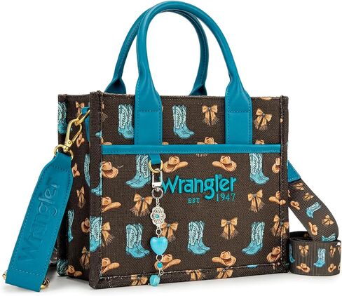 Montana West Wrangler Rodeo Icons Tote Bags Medium Satchel Handbags Western Canvas Top Handle with Charm in Kuwait