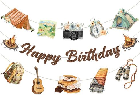 FunParty Camping Themed Birthday Banner, Smores & Campfire Decorations for Happy Birthday Party, Rustic Woodland Forest Outdoor Decor Supplies for Kids Boys Girls Adults Baby Shower in Saudi Arabia