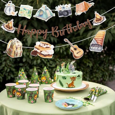 FunParty Camping Themed Birthday Banner, Smores & Campfire Decorations for Happy Birthday Party, Rustic Woodland Forest Outdoor Decor Supplies for Kids Boys Girls Adults Baby Shower in Saudi Arabia