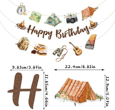 FunParty Camping Themed Birthday Banner, Smores & Campfire Decorations for Happy Birthday Party, Rustic Woodland Forest Outdoor Decor Supplies for Kids Boys Girls Adults Baby Shower in Saudi Arabia