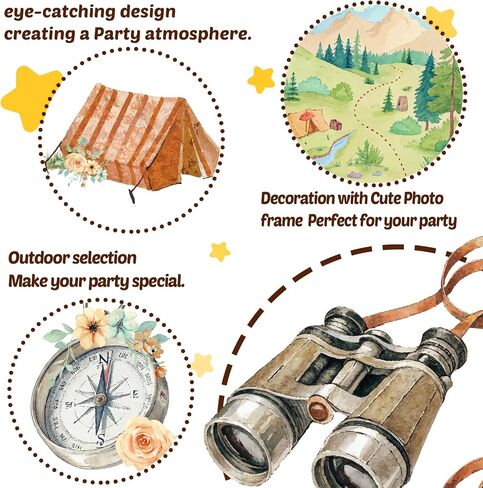 FunParty Camping Themed Birthday Banner, Smores & Campfire Decorations for Happy Birthday Party, Rustic Woodland Forest Outdoor Decor Supplies for Kids Boys Girls Adults Baby Shower in Saudi Arabia