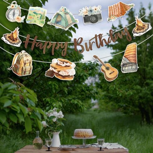 FunParty Camping Themed Birthday Banner, Smores & Campfire Decorations for Happy Birthday Party, Rustic Woodland Forest Outdoor Decor Supplies for Kids Boys Girls Adults Baby Shower in Saudi Arabia