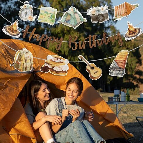 FunParty Camping Themed Birthday Banner, Smores & Campfire Decorations for Happy Birthday Party, Rustic Woodland Forest Outdoor Decor Supplies for Kids Boys Girls Adults Baby Shower in Saudi Arabia