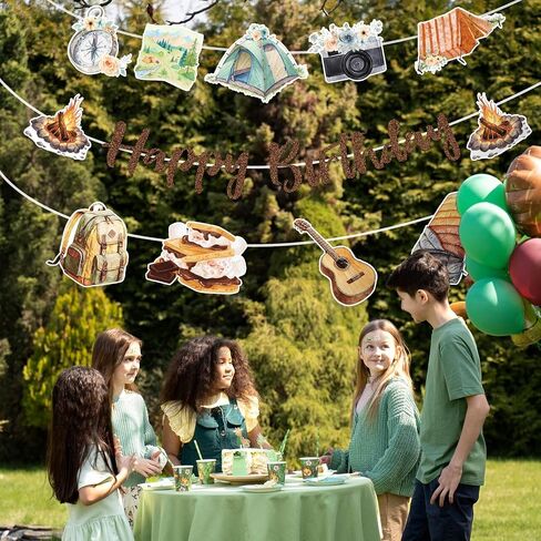 FunParty Camping Themed Birthday Banner, Smores & Campfire Decorations for Happy Birthday Party, Rustic Woodland Forest Outdoor Decor Supplies for Kids Boys Girls Adults Baby Shower in Saudi Arabia