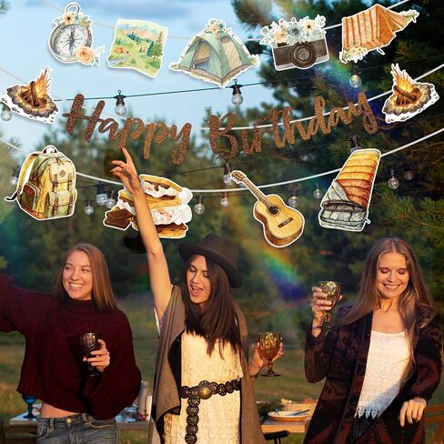 FunParty Camping Themed Birthday Banner, Smores & Campfire Decorations for Happy Birthday Party, Rustic Woodland Forest Outdoor Decor Supplies for Kids Boys Girls Adults Baby Shower in Saudi Arabia