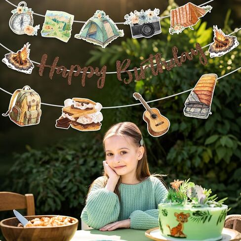 FunParty Camping Themed Birthday Banner, Smores & Campfire Decorations for Happy Birthday Party, Rustic Woodland Forest Outdoor Decor Supplies for Kids Boys Girls Adults Baby Shower in Saudi Arabia