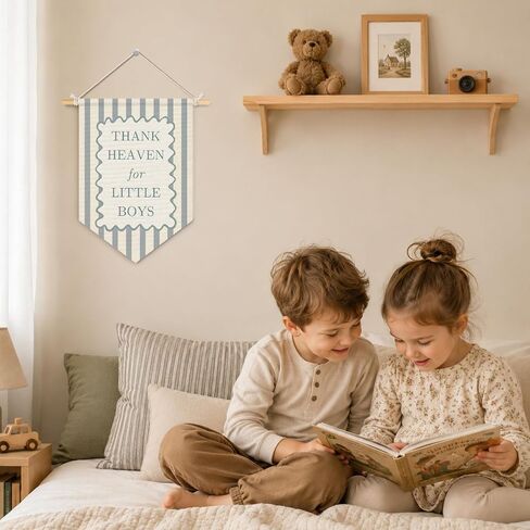 Boys Nursery Decor, Thank Heaven for Little Boys Pennant Flag Banner, Newborn Gifts，Baby Shower Decorations Gift, Wall Art for Toddler Little Boy Room Playroom, 15x11 Inch in Saudi Arabia