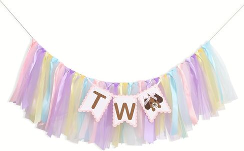 Puppy Two High Chair Banner - Dog Themed 2nd Birthday Decorations,Puppy Party Banner with Colorful Ribbons,Second Dog Birthday Highchair Garland,Cute Animal Party Photo Backdrop in Saudi Arabia