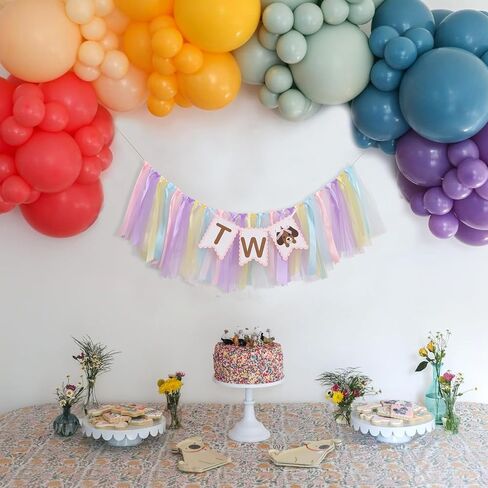 Puppy Two High Chair Banner - Dog Themed 2nd Birthday Decorations,Puppy Party Banner with Colorful Ribbons,Second Dog Birthday Highchair Garland,Cute Animal Party Photo Backdrop in Saudi Arabia