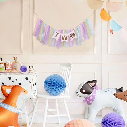 Puppy Two High Chair Banner - Dog Themed 2nd Birthday Decorations,Puppy Party Banner with Colorful Ribbons,Second Dog Birthday Highchair Garland,Cute Animal Party Photo Backdrop in Saudi Arabia