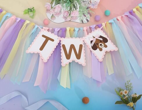 Puppy Two High Chair Banner - Dog Themed 2nd Birthday Decorations,Puppy Party Banner with Colorful Ribbons,Second Dog Birthday Highchair Garland,Cute Animal Party Photo Backdrop in Saudi Arabia