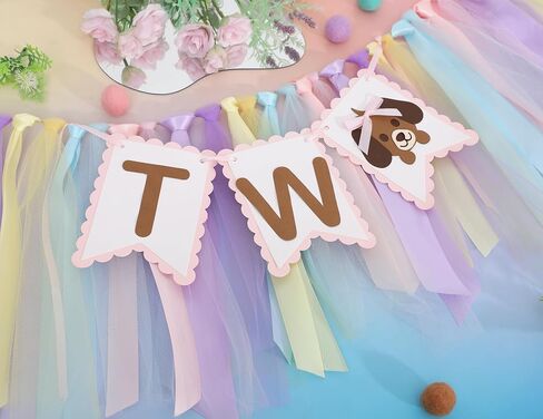 Puppy Two High Chair Banner - Dog Themed 2nd Birthday Decorations,Puppy Party Banner with Colorful Ribbons,Second Dog Birthday Highchair Garland,Cute Animal Party Photo Backdrop in Saudi Arabia