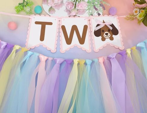 Puppy Two High Chair Banner - Dog Themed 2nd Birthday Decorations,Puppy Party Banner with Colorful Ribbons,Second Dog Birthday Highchair Garland,Cute Animal Party Photo Backdrop in Saudi Arabia