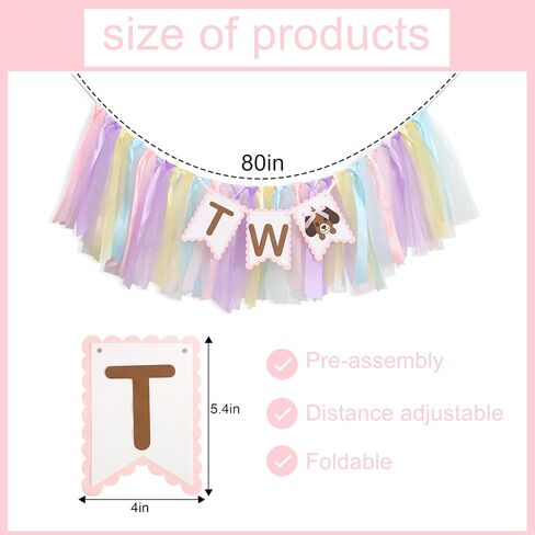 Puppy Two High Chair Banner - Dog Themed 2nd Birthday Decorations,Puppy Party Banner with Colorful Ribbons,Second Dog Birthday Highchair Garland,Cute Animal Party Photo Backdrop in Saudi Arabia