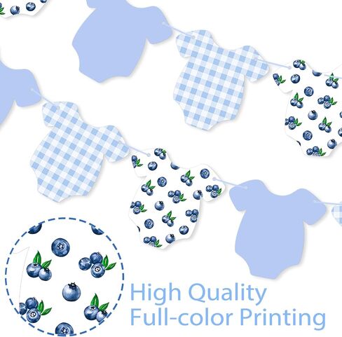 Blue Blueberry Print Baby Onesie Banner, Berry Sweet Baby Shower Banner, Blueberry Themed Birthday Party Supplies Blueberry Hanging Decoration Fruit Theme Party Decorations in Saudi Arabia