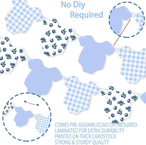 Blue Blueberry Print Baby Onesie Banner, Berry Sweet Baby Shower Banner, Blueberry Themed Birthday Party Supplies Blueberry Hanging Decoration Fruit Theme Party Decorations in Saudi Arabia