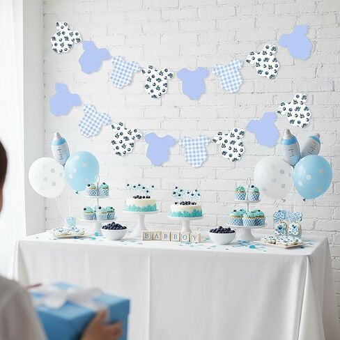 Blue Blueberry Print Baby Onesie Banner, Berry Sweet Baby Shower Banner, Blueberry Themed Birthday Party Supplies Blueberry Hanging Decoration Fruit Theme Party Decorations in Saudi Arabia