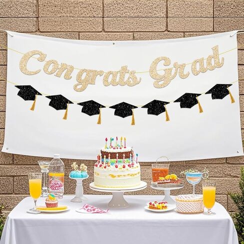 Congrats Grad Banner, 2026 Graduation Photo Sign Props, Grad Congratulations Party Supplies, Bold Glitter Letter Mastered It Banner for 2026 Graduate Parties Pre Strung NO DIY in Saudi Arabia