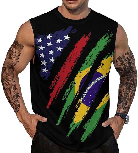 Men's Tank Top Workout Sleeveless Muscle T-Shirt Gym Fitness Vest Casual Wear Summer Beach Shirts in Kuwait