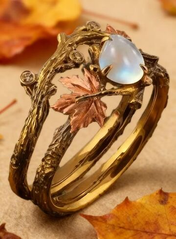 خاتم بتصميم فرع أوراق القيقب القديم (2 في 1)، مجوهرات فاخرة خفيفة مستوحاة من الطبيعة للاحتفالات السنوية والمناسبات الخاصة in Kuwait