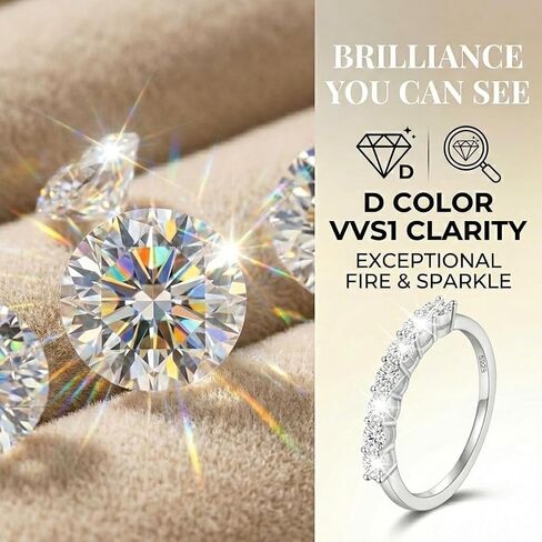 Moissanite Rings for Women - 0.7CT D Color VVS1 Moissanite Wedding Band Half Eternity Ring, 925 Sterling Silver Stackable Anniversary Engagement Promise Ring, Gifts for Women, Mom, Birthday, Valentine in Kuwait