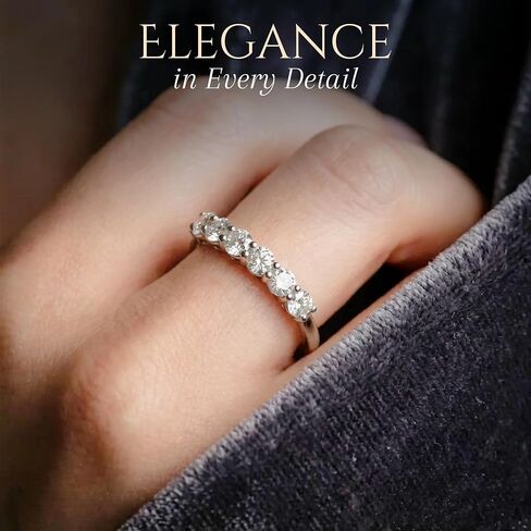 Moissanite Rings for Women - 0.7CT D Color VVS1 Moissanite Wedding Band Half Eternity Ring, 925 Sterling Silver Stackable Anniversary Engagement Promise Ring, Gifts for Women, Mom, Birthday, Valentine in Kuwait