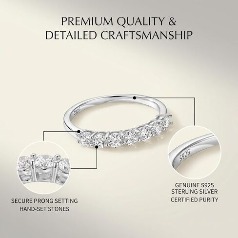 Moissanite Rings for Women - 0.7CT D Color VVS1 Moissanite Wedding Band Half Eternity Ring, 925 Sterling Silver Stackable Anniversary Engagement Promise Ring, Gifts for Women, Mom, Birthday, Valentine in Kuwait