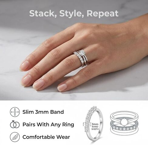 Moissanite Rings for Women - 0.7CT D Color VVS1 Moissanite Wedding Band Half Eternity Ring, 925 Sterling Silver Stackable Anniversary Engagement Promise Ring, Gifts for Women, Mom, Birthday, Valentine in Kuwait