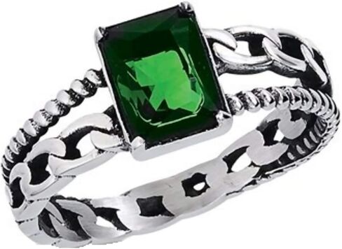 Womens Dark Green Emerald Cut Cubic Zirconia Solitaire Anniversary Ring Stainless Steel Sizes 6-10 in Kuwait