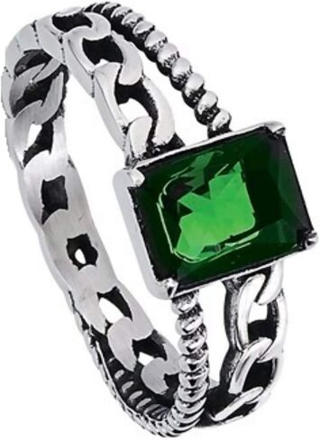 Womens Dark Green Emerald Cut Cubic Zirconia Solitaire Anniversary Ring Stainless Steel Sizes 6-10 in Kuwait