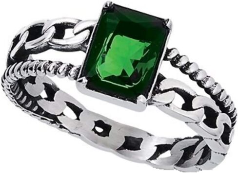 Womens Dark Green Emerald Cut Cubic Zirconia Solitaire Anniversary Ring Stainless Steel Sizes 6-10 in Kuwait
