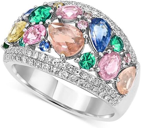 Bright Colorful Cubic Zirconia Rings for Women Aesthetic Silver Color Accessories for Anniversary in Kuwait