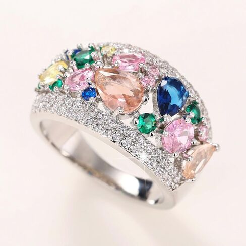 Bright Colorful Cubic Zirconia Rings for Women Aesthetic Silver Color Accessories for Anniversary in Kuwait