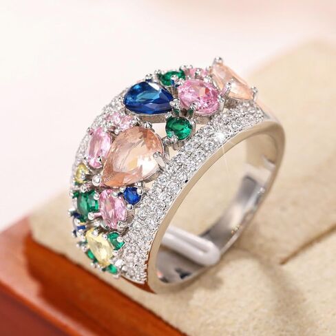 Bright Colorful Cubic Zirconia Rings for Women Aesthetic Silver Color Accessories for Anniversary in Kuwait