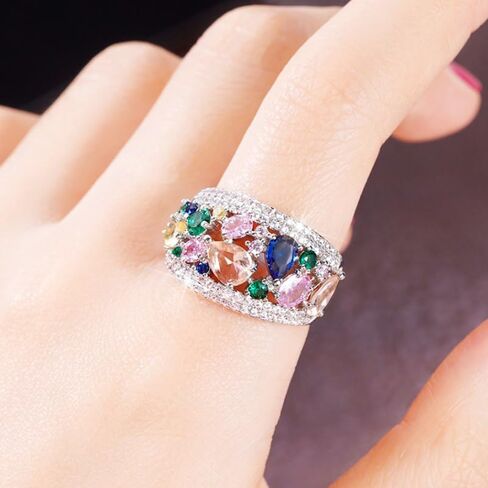 Bright Colorful Cubic Zirconia Rings for Women Aesthetic Silver Color Accessories for Anniversary in Kuwait