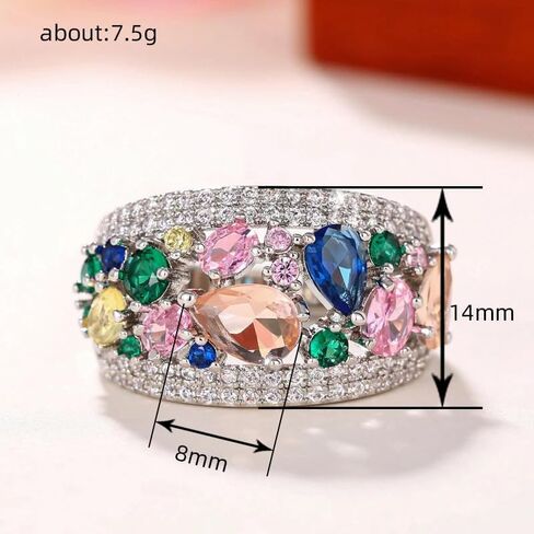Bright Colorful Cubic Zirconia Rings for Women Aesthetic Silver Color Accessories for Anniversary in Kuwait